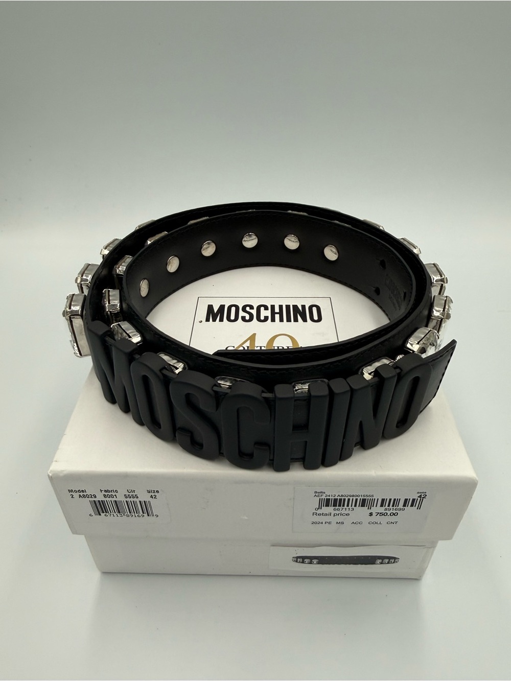 Moschino Black Logo Crystal-Accent Leather Belt